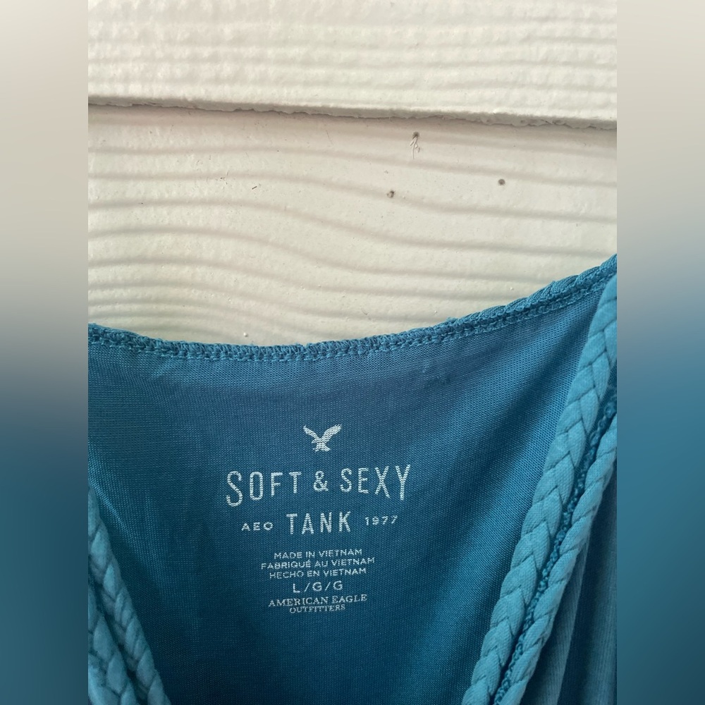 American Eagle Outfitters Teal Braided-Strap tank top - Picture 2 of 3